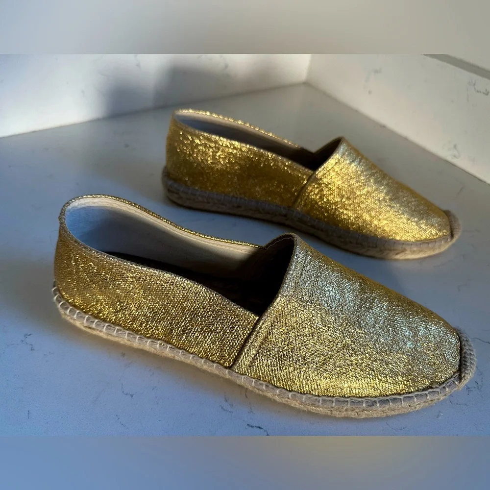 NWT‎ JCREW Made-in-Spain espadrille flats in metallic canvas sz 10.5